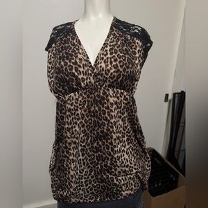 Elegant Leopard Print Blouse with Lace Accents